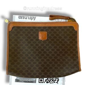 Vintage Celine Macadam Triomphe Canvas & Leather Clutch Pouch